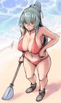  beach bikini blush boots breasts cleavage large_breasts oar red_eyes rozen_maiden rozenweapon silver_hair sketch suigintou swimsuit water 