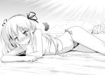  blush face futatsuki_hisame hairband long_hair monochrome on_stomach rozen_maiden solo soutsuki_hisame suigintou topless 