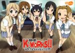  animal_ears black_eyes black_hair blonde_hair blue_eyes brown_eyes brown_hair cat_ears fake_animal_ears fisheye hirasawa_yui jpeg_artifacts k-on! kotobuki_tsumugi leaning_forward long_hair nakano_azusa perspective ryunnu short_hair tainaka_ritsu twintails v waving wink 