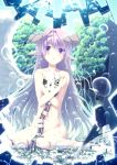  android asymmetrical_wings bubble cable highres horns long_hair navel nude original pointy_ears purple_eyes purple_hair simk solo very_long_hair violet_eyes wings wire 