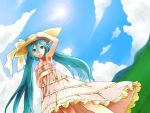  aqua_hair armpits cloud dress hat hatsune_miku highres long_hair oumi_sanaka sky twintails very_long_hair vocaloid 