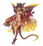  armor breasts brown_hair claws dragon dragon_girl dragon_tail dragon_wings female flat_chest gradient_hair horns long_hair monster_girl multicolored_hair original simple_background small_breasts solo tail terumii very_long_hair wings yellow_eyes 