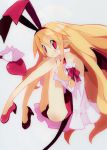  bat_wings blonde_hair demon disgaea harada_takehito long_hair nippon_ichi official_art pointy_ears red_eyes smile solo tail white_background 