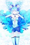  bad_id blue_eyes blue_hair collar elbow_gloves floating_hair flower gloves hair_flower hair_ornament hatsune_miku honyarara skirt sol solo thigh-highs thighhighs twintails vertical-striped_legwear vertical_stripes vocaloid 