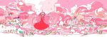  ahoge building cherry_blossoms dress flower highres kinuten long_hair long_image mary_janes open_mouth original outstretched_arms pink_hair pop_art scenery shoes solo surreal very_long_hair wide_image widescreen windmill 
