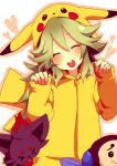  &gt;_&lt; bad_id blush closed_eyes cosplay eyes_closed heart highres male n_(pokemon) open_mouth pikachu pikachu_(cosplay) pokemon solo utaoka_(23com) 