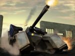  caterpillar_tracks cloud firing landmaster mecha military military_vehicle nelo_(fox) no_humans sky star_fox tank vehicle 