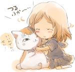  :3 blush brown_hair cat chibi closed_eyes eyes_closed hug long_hair natsume_yuujinchou nyanko school_uniform serafuku shirotaka_(shirotaka) taki_tohru taki_tooru translated 