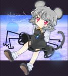  animal_ears blush dowsing_rod dress flower grey_dress grey_hair iris_anemone jewelry letterboxed mouse_ears mouse_tail nazrin necklace pendant red_eyes shirt short_hair sitting solo sparkle sunflower tail touhou 