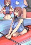  adult bikini blush breasts brown_eyes brown_hair bursting_breasts kayak large_breasts life_vest midriff rozen_maiden rozenweapon short_hair souseiseki sunglasses surprised sweatdrop swimsuit water 