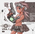  bullet_hole elf engrish fallout fallout_3 fang flat_chest grey_eyes gun lone_wanderer miniskirt nancou_(nankou) nankou original pink_hair pip_boy pointy_ears pouch ranguage revolver skirt tank_top weapon 