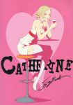  blonde_hair blue_eyes catherine catherine_(game) crossed_legs curly_hair dress drill_hair drink heart high_heels highres legs_crossed long_hair looking_at_viewer official_art scan shoes signature sitting soejima_shigenori solo text thigh_highs thighhighs twintails white_legwear 