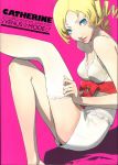  artbook_cover blonde_hair blue_eyes catherine catherine_(game) dress official_art scan smile soejima_shigenori solo thigh_highs twintails 