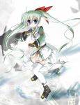  blush einhart_stratos fingerless_gloves flipper gloves green_hair hair_ribbon heterochromia lyrical_nanoha magic_circle mahou_shoujo_lyrical_nanoha mahou_shoujo_lyrical_nanoha_vivid purple_eyes ribbon skirt thigh-highs thighhighs twintails violet_eyes white_legwear 