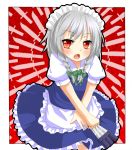  between_fingers braid izayoi_sakuya knife maid maid_headdress red_eyes silver_hair solo too_many_knives touhou yuria_(kittyluv) 