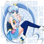  1girl bare_shoulders blue_eyes blue_hair boo_(takagi) boots character_name crown cure_princess happinesscharge_precure! high_heels long_hair looking_at_viewer magical_girl precure shirayuki_hime shoes smile solo twintails 