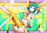  arisaka_ako armpits bow crown elbow_gloves gloves green_eyes green_hair gumi hair_ornament hairclip headset midriff mini_crown open_mouth ribbon skirt solo star thigh-highs thighhighs vocaloid 