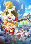  arm_up bird blonde_hair blue_eyes blue_hair bow braid cloud covering cup fang flandre_scarlet flower grass grey_hair hat hat_bow hat_removed headwear_removed highres hime03 holding holding_hat hong_meiling izayoi_sakuya kirisame_marisa long_hair looking_up maid maid_headdress multiple_girls open_mouth rain red_eyes red_hair redhead remilia_scarlet short_hair siblings side_braid side_ponytail sisters sitting sky sky_print teacup touhou twin_braids umbrella wince wings wink witch witch_hat wrist_cuffs yellow_eyes 