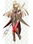  boots brown_hair chirugekiai gloves long_hair open_mouth red_legwear solo staff tabard tales_of_(series) tales_of_the_abyss tear_grants thigh-highs thighhighs 