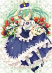  ^_^ blush closed_eyes crown dress dress_lift eyes_closed flower frilled_dress frills gloves green_hair hatsune_miku high_heels long_hair pantyhose plaid rose shoes smile solo twintails vocaloid yukim27 