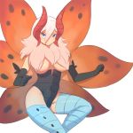  black_gloves blue_eyes breasts dummy04 gijinka moemon personification pokemon pokemon_(game) volcarona white_hair wings 