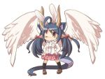  animal_ears black_hair bow brown_eyes bunny_ears cat_ears copyright_request gunjima_souichirou hair_bow hands_on_hips horns long_hair plaid plaid_skirt pleated_skirt pointy_ears skirt solo tail twintails wings wink 