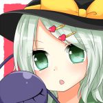  :o close-up green_eyes green_hair hair_ornament hairpin hat heart komeiji_koishi short_hair solo third_eye touhou yuria_(kittyluv) 