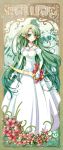  arima_(arcadicauto) azalea bare_shoulders bow dress flower gloves green_eyes green_hair idea_factory jewelry long_hair necklace payot pointy_ears ribbon smile solo spectral_(series) spectral_force sword title_drop weapon white_dress 
