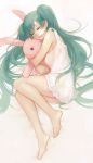  alternate_costume barefoot bunny chm closed_eyes eyes_closed face feet fetal_position hatsune_miku hug lips lying on_side rabbit sleeping solo stuffed_toy twintails vocaloid 