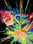  blue_hair clenched_hand colorful fist foreshortening male open_mouth simon solo star_shades tegaki tengen_toppa_gurren_lagann 