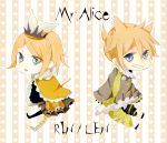  alice_in_wonderland blonde_hair blue_eyes chibi kagamine_len kagamine_rin short_hair vocaloid 