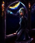  bad_id braid full_moon izayoi_sakuya kurau_kii maid maid_headdress moon night red_eyes short_hair silver_hair solo the_embodiment_of_scarlet_devil touhou twin_braids 