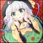  flower green_eyes hands_on_own_face hands_to_face hat komeiji_koishi koza open_mouth petals red_rose rose shirt silver_hair skirt solo tears third_eye touhou 