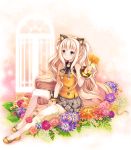  :3 animal_ears bare_shoulders blonde_hair bow bracelet flower flower_request highres jewelry long_hair seeu shoes skirt smile solo thigh-highs thighhighs very_long_hair vocaloid white_legwear youqiniang zettai_ryouiki 