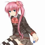  hair_bobbles hair_ornament highres little_busters!! long_hair marble nikotamu plaid purple_hair saigusa_haruka school_uniform side_ponytail striped striped_legwear striped_thighhighs thigh-highs thighhighs 