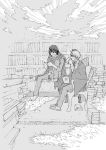  book bookshelf chair closed_eyes cup drinking eyes_closed male monochrome mouse mug multiple_boys nezumi_(no.6) no.6 room shion_(no.6) short_hair sion_(no.6) sitting smile vio82 