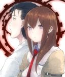  black_hair blue_eyes brown_hair gears jacket long_hair makise_kurisu necktie okabe_rintarou shimau_(artist) steins;gate 