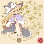  azuma_takeshi blonde_hair bloomers braid capelet fang hat kirisame_marisa loafers long_hair mini-hakkero open_mouth shoes single_braid smile solo touhou witch witch_hat yellow_eyes 