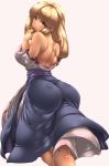  1girl arc_the_lad ass bare_back bare_shoulders blonde_hair breasts brown_eyes dress from_behind highres huge_breasts impossible_clothes lieza long_hair simple_background solo tokyo_(great_akuta) 
