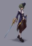  blue_eyes cravat frills gloves green_hair hat khell long_sleeves mini_hat mini_top_hat original pants rapier sheath shoes short_hair simple_background solo sword top_hat weapon white_gloves 