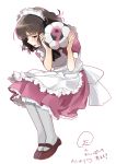  ball blush brown_eyes brown_hair crossdressinging embarrassed hiding highres igaaaaa inazuma_eleven inazuma_eleven_(series) inazuma_eleven_go maid maid_headdress mary_janes pantyhose shindou_takuto shoes soccer_ball trap white_background 