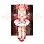  bow choker ciel_arc closed_eyes dress eyes_closed footwear frills gloves hair_ribbon hands_clasped kaname_madoka magical_girl mahou_shoujo_madoka_magica pink_hair ribbon short_twintails smile socks solo stained_glass twintails wings 