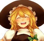  :d bad_id blonde_hair bow braid bust closed_eyes face hair_bow hat kirisame_marisa open_mouth side_braid smile solo touhou tsuchifumazu witch witch_hat 