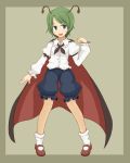  antennae bad_id cape goro green_eyes green_hair highres mary_janes open_mouth shoes solo touhou wriggle_nightbug 