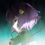  bust eyeball hairband heart iwako komeiji_satori looking_back purple_hair red_eyes short_hair solo third_eye touhou 