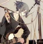  blue_hair grey_eyes guitar instrument male microphone microphone_stand nezumi_(no.6) no.6 open_mouth short_ponytail solo suou 