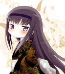  akemi_homura black_hair blue_eyes blush hairband highres japanese_clothes kimono long_hair looking_at_viewer mahou_shoujo_madoka_magica obi solo yume_shokunin 