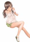  bad_id bare_legs bare_shoulders brown_eyes brown_hair camisole hitori_(htr_t) jewelry legs long_hair looking_at_viewer necklace original simple_background sitting skirt smile solo 