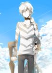  ahoge choker cloud crutch last_order monochrome scarf_(artist) shirt sky striped striped_shirt to_aru_majutsu_no_index white_hair 
