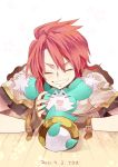  closed_eyes eyes_closed fingerless_gloves gloves luke_fon_fabre male mieu red_hair redhead tales_of_(series) tales_of_the_abyss tankensya 